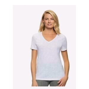 Felina Women’s White Slub V-Neck T-Shirt, Medium, Cotton Modal Blend, Casual Tee